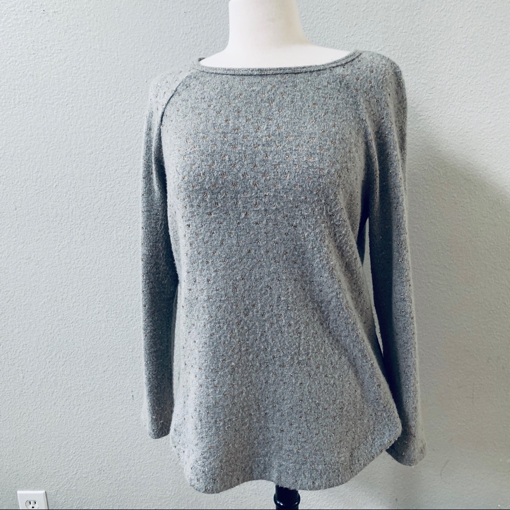 Anthro Sanctuary Gray Gold Knitted Polkadot Top L